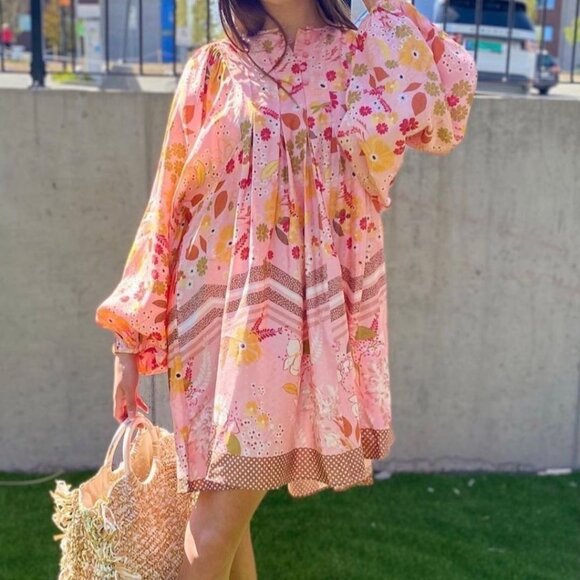 byTiMo Womens Floral Shift Dress Boho Prairie Tunic Romantic Cottagecore XL - Picture 1 of 16